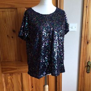 Next Ladies Festive Blue Sparkly Sequin Evening wear party Top Size 18 BNWTS Includes postage