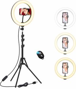 10 inch Ring Light with Tripod Stand & Phone Holder, Selfie Ringlight with Remote for Phone, 70" Tall Circle Light, LED Ring Lamp