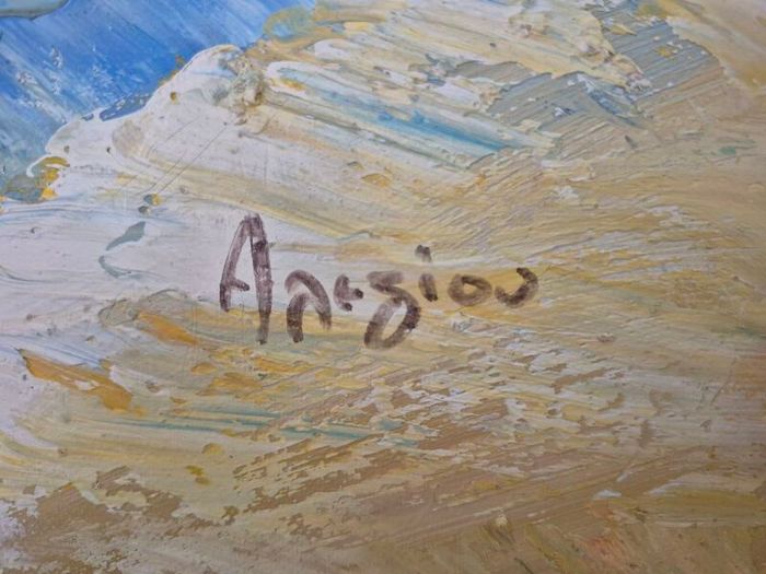Mediterranean coastal landscape painted in oil