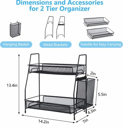 Countertop organizer for bathroom counter, the organizer for bedroom, spice rack organizer for kitchen counter shelf with small basket