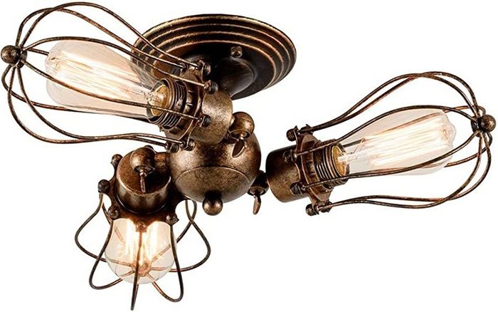 Vintage Ceiling Lights Adjustable Socket Industrial Chandeliers Metal Wire Cage Lamp Semi-Flush Mount Rustic Ceiling Indoor Home Retro Lighting Fixture 3-Light(Bulbs Not Included) MULTIPLE COLOURS AVAILABLE (FREE POSTAGE)