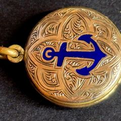 Antique Victorian Blue Enamel ANCHOR Mourning Locket Hair c.1840