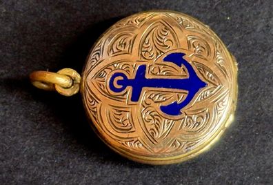 Antique Victorian Blue Enamel ANCHOR Mourning Locket Hair c.1840
