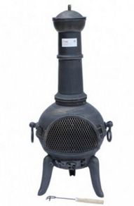 Patio Stove with Spark Guard, Poker, Fire Grate, Draught Flap, Garden Fireplace in Cast