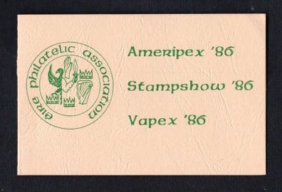 1986 Ireland Ameripex Stamp Exhibition Booklet complete by the Eire Philatelic Association (EPA) including 2 22p Love Commemorative stamps with drawing of White House on the reverse