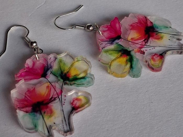 Vibrant Poppy Blossom Watercolour Earrings