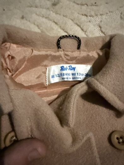 Vintage Rob Roy toddler wool coat, camel, 12-18 months, made in Britain