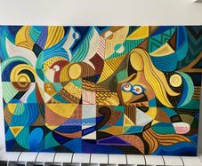 Rare N. S. Tayag Signed Painting on Canvas - Philippine Modernist / Cubist Style