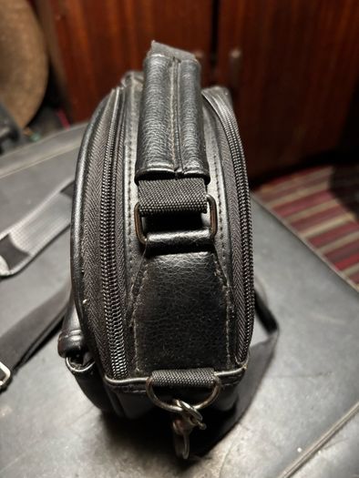 small leather camera bag