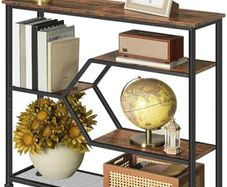 Entryway Table, 5-Tier Console Table, Industrial Narrow Entrance Table, 80cm Behind Couch Table, Sturdy Metal Frame, for Living Room, Entrance, Hallway, Rustic Brown and Black