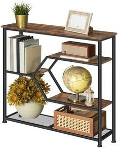 Entryway Table, 5-Tier Console Table, Industrial Narrow Entrance Table, 80cm Behind Couch Table, Sturdy Metal Frame, for Living Room, Entrance, Hallway, Rustic Brown and Black