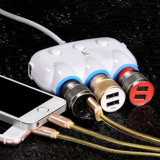 Car charger C1 dual USB triple cigarette lighter charging adapter - HOCO