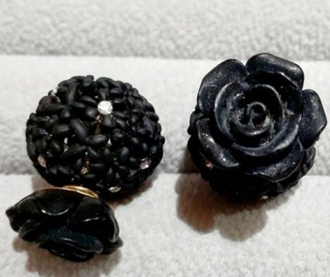 Double Stud Flower Ball and Stone Earrings