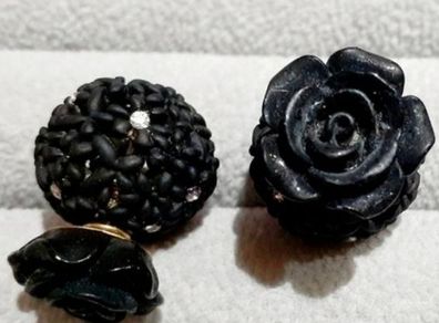 Double Stud Flower Ball and Stone Earrings
