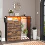 5 Drawer Dresser with Clothes Rail LED Lights Charging Station Storage Chest with Side Pockets and Wood Top for Bedroom Nursery or Hallway (Rustic Brown) Image 7