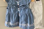 2 piece baby outfit white pants and denim blue top