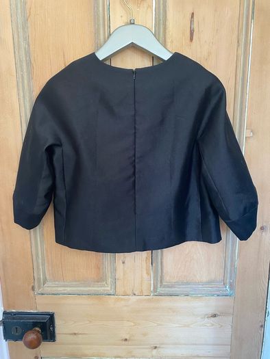Navy taffeta top with flower embellishments
