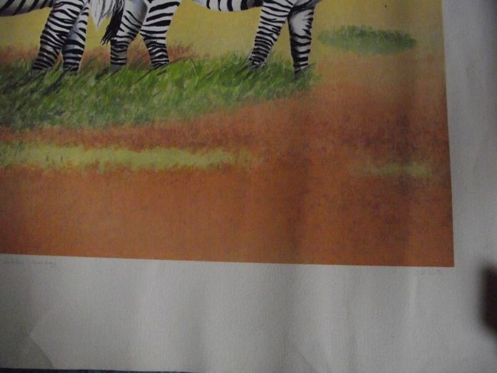 E.B. Watts - Ltd. Edition Print - 39/200 - Zebras and Colobus Monkeys - 20th Century
