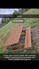 Picnic bench 6ft wide with hardwood pressure treated decking boards