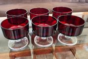 6 Vintage MCM Luminarc Cavalier Ruby Red with Smoked Glass Bowl Dessert Glasses Sherbet Cups French 1960 70s