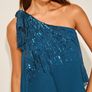 Lipsy Teal Blue Petite One Shoulder Mini Tiered Bow Shift Dress Image 2
