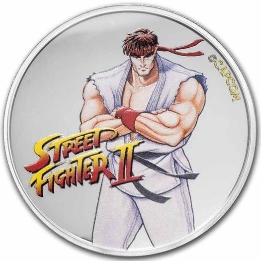 2021 Fiji 50 Cents Silver Coloured Bullion Coins - Street Fighter II Set of 1oz x 4 Coins. Proof- like. Complete collection.( In Capsules)