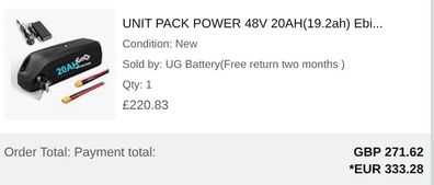 ebike battery 48v 20aH