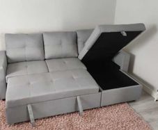 Light Grey Corner Sofa Bed with Storage & Pull-Out Base