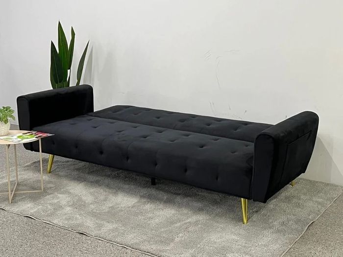 Luxury Velvet Sofa Bed with Golden Legs black