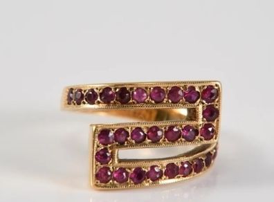 Heavy 14k gold spiral 24 Ruby cluster ring