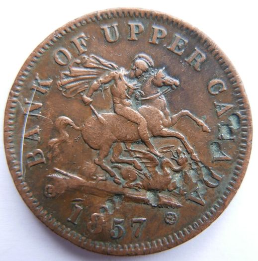 One Penny 1857 token Bank of Upper Canada