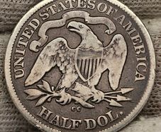USA United States Silver 1876 CC Seated Liberty Half Dollar