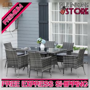 Rattan Garden Furniture Dining Set 6-seater Patio Rectangular Table (FREE SHIPPING)