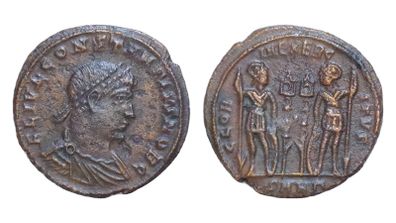Constantius II caesar 337-361 AE18mm 2,6g  Herakleia Soldiers Military Standarts