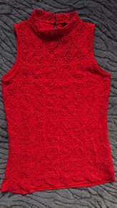 Lace Hi Neck Red Top  Size 8