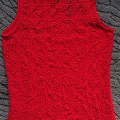 Lace Hi Neck Red Top  Size 8