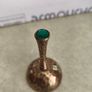 Temple Hindu Pooja Puja Traditional Small hammered Brass Hand Singing Medita with green stone on top of the handle 9 cm.. tall 5 cm. wide. Image 2