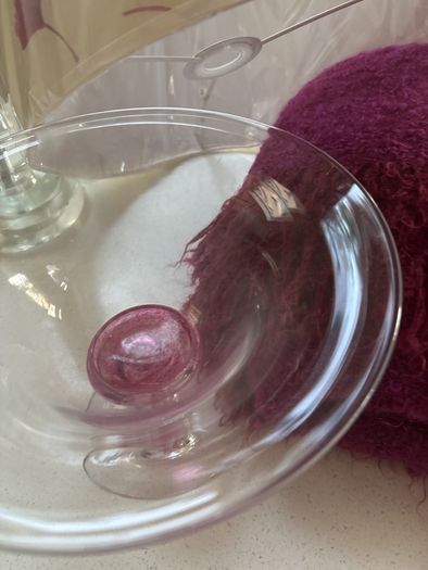 4 pieces- Avoca Mohair Wool Magenta Throw, Jerpoint Pedestal / Footed Bowl, Cut Glass Pillar Lamp with Brand New Sanderson Drum Shade - all are perfect together