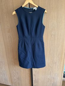 Diane Von Furstenberg navy knee length shift dress with satin detailing, size 4 (UK 8)