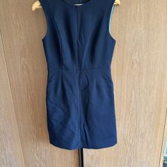 Diane Von Furstenberg navy knee length shift dress with satin detailing, size 4 (UK 8)