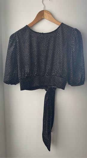 H&M divided velvet crop bow back top size 14 new