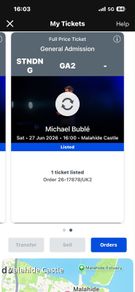 Michael Buble Malahide Castle June 27th 2 tickets
