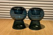 Blue Glass Tea Light Candle Holder Reversible Bud Vase