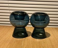 Blue Glass Tea Light Candle Holder Reversible Bud Vase