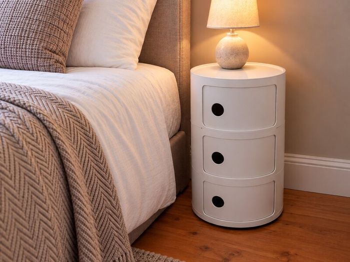 Cylindrical 3-Compartment Bedside Storage Tower