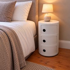 Cylindrical 3-Compartment Bedside Storage Tower