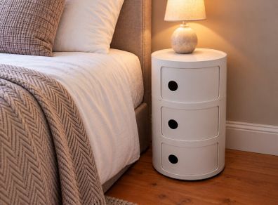 Cylindrical 3-Compartment Bedside Storage Tower