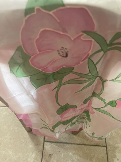 Silk scarf , green & pink hand painted
