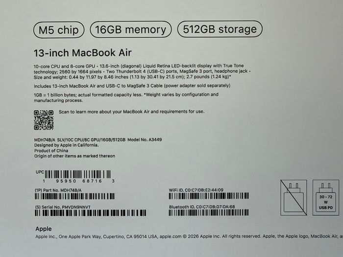 Apple MacBook Air 2026 13in M5 16GB 512GB - Silver