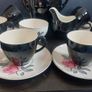 Stunning Vintage MCM 1950's Coffee Set for Six, Including Coffee Pot, by Johnson Bros, in Black and Cream with Pink Rose Detailing and Platinum Gilt Design Image 5